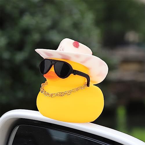 Image of wonuu Car Rubber Duck, Yellow Duck Decoration Dashboard with Sun Hat Swim Ring Necklace Sunglasses for Car Dashboard Decorations, Pink White Cowboy Hat-Pink Dolphin
