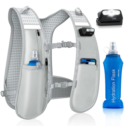 Nextyu Laufweste Damen und Herren, Leicht Trinkweste mit Trinkflasche Soft 500ML & Handytasche, Trinkrucksack Verstellbare Brustgurte für Trailrunning Wandern Marathon Laufen Joggen