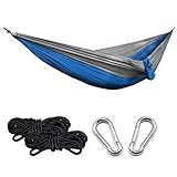 Camping Hammock, Lightweight Nylon Portable Hammocks, Parachute Hammock for Outdoor, Indoor, Backpacking, Travel, Beach, Backyard, Hiking Hammock That Holds 441lbs (Sky Blue & Grey)
