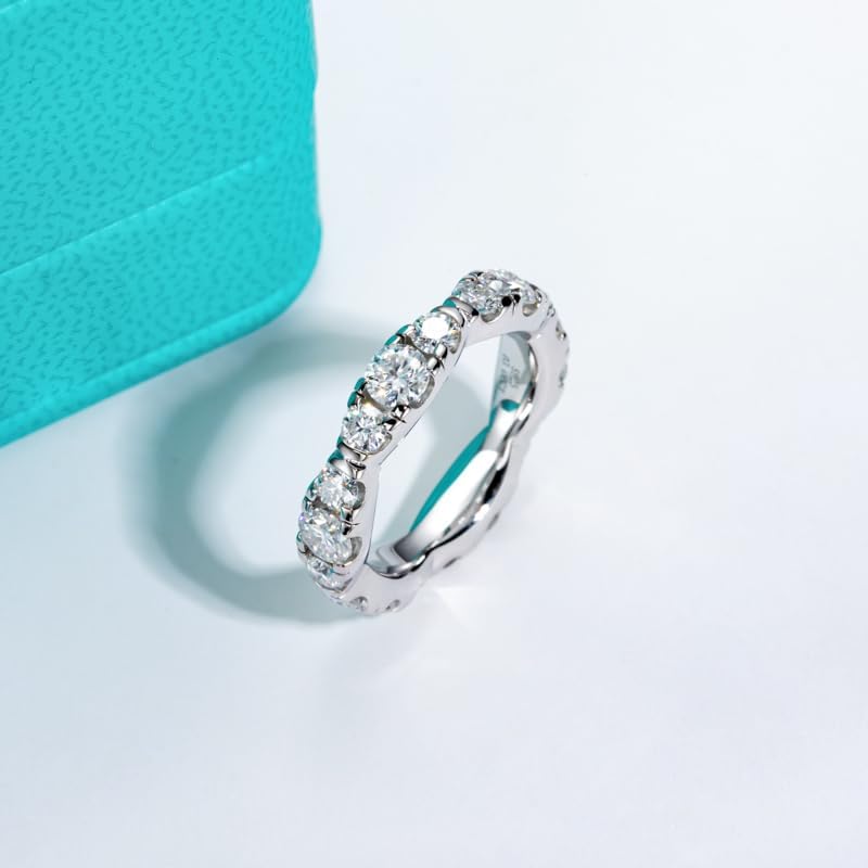 Miniatura 5 de Anillo de boda de eternidad de moissanita para mujer, chapado en oro blanco de 18 quilates, anillo de diamantes de laboratorio 925, regalo para