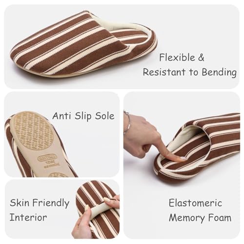 Unisex Men Women Shoes Classic Striped Warm Comfort Indoor Home Floor Quiet Slide Slippers3