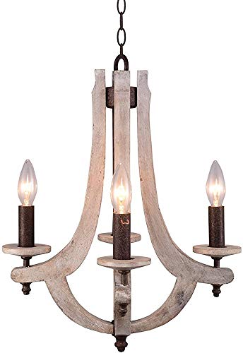 SOWLFE Lustre rétro Bois de Fer 4 Lampe Chandelier Lustre en métal Bois rétro Fer Antique Lustre Pampilles Lustre Suspendu, Gris Antique,White