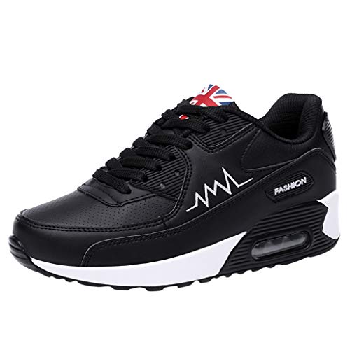 LANSKIRT_Zapatos Verano Mujer 2019 Zapatillas Deportivas de Mujeres Moda Casual con Cordones Transpirables Zapatillas de Plataforma de Running Calzado de Comodo(Negro, 36 EU)