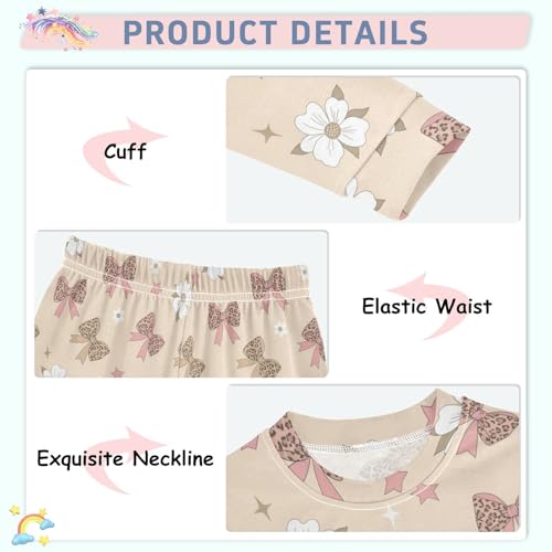 Pajama Sets Long Sleeve Bow Flowers Print Soft Comfy Sleepwear 2 Piece PJS 3-8T4