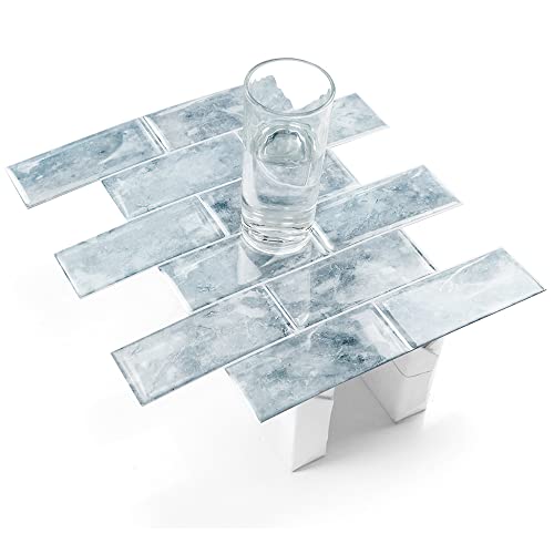 Oriunilex Self-Adhesive Mosaic For Kitchen Backsplash,Bathroom Walls And Feature Background, Peel And Stick Kitchen Backsplash, Grey Glossy Marble Design, 10 Sheets In A Pack, 12 X 12 Inches #TOP7