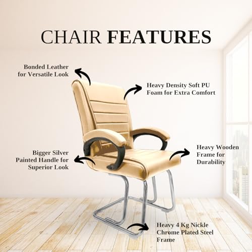 Image of activa Executive Office Visitor Chair | Ergonomic Relax Chair for Study, Home, Reception| Comfortable Cushioned Seat Back, Double Pipe Frame with Arm Rest Guest Seating (1, Beige, Regal)
