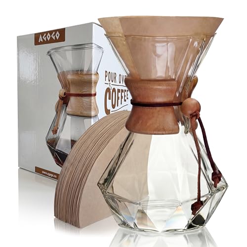 Image of AGOGO Pour Over Coffee Maker Set, 28oz Diamond Style, 50 Paper Filters | Barista kit for home kitchen, Cafe, Camping & Office; 20oz-40oz Classic, Slim, Diamond styles; Includes brush & towel.