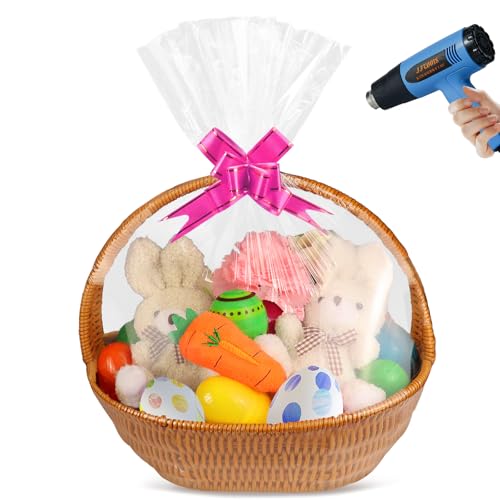 Yeumk Shrink Wrap Bags for Christmas Gift Baskets 18x24 Inches 20 Pack Clear Cellophane PVC Heat Shrink Bags for Gift Wrapping Halloween Easter Valentines Day Mothers Day