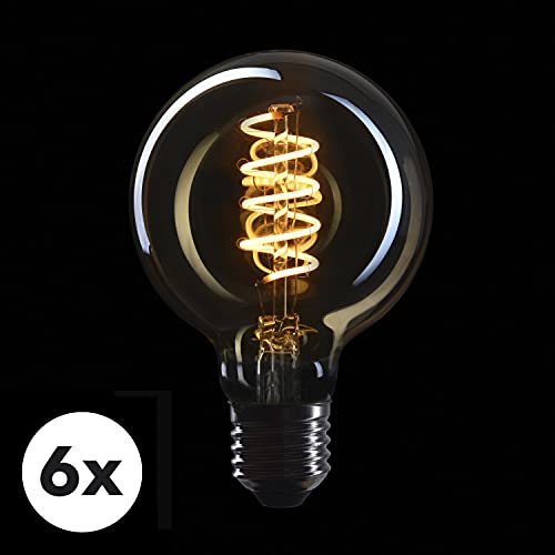 CROWN LED 6 x Edison gloeilamp E27-fitting, dimbaar, 4W, 2200K, warmwit, 230V, VS18, met vintage spiraalfilament… - Afbeelding 3