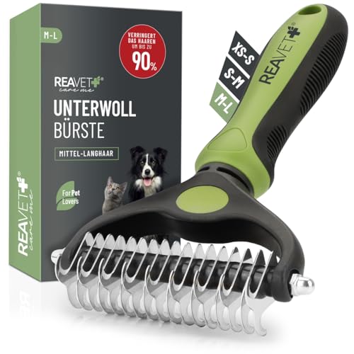 ReaVET Hundebürste & Katzenbürste Unterwollbürste für Langhaar I Große Rassen I Entfernt Unterwolle & Verfilzungen I mit Massageffekt & Deckhaarschutz I Fellbürste für Hunde, Katzen