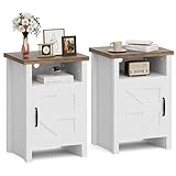 JUMMICO Farmhouse Nightstand, Modern Bedside Table with Barn Door and Shelf, Rustic End Table Side Table for Bedroom, Living Room (2, White)