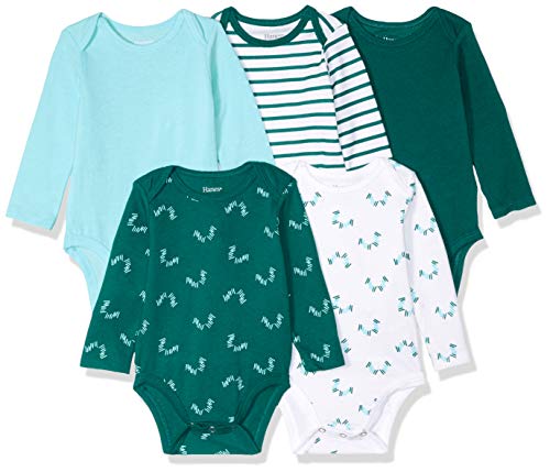 Image of Hanes Unisex-Baby Hanes Baby Long Sleeve Bodysuit, Ultimate Flexy Bodysuits Boys & Girls, 5-Pack