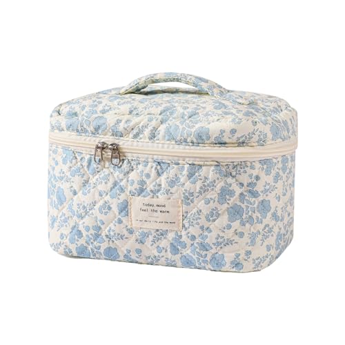 uekeboag Large Travel Quilted Makeup Bag for Women, Floral Cotton Cosmetic Bag,...