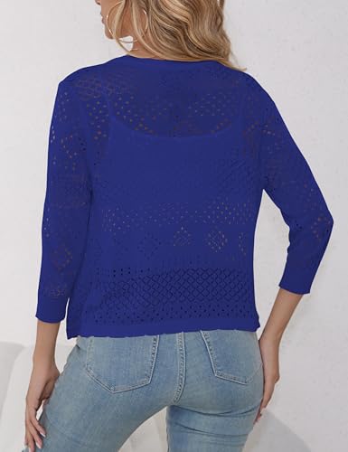 Image of REDHOTYPE Women's 3 /4 Sleeve Cardigan Open Front Cropped Shrugs Summer Hollowed Lightweight Cardigans Sweater (S-XL)