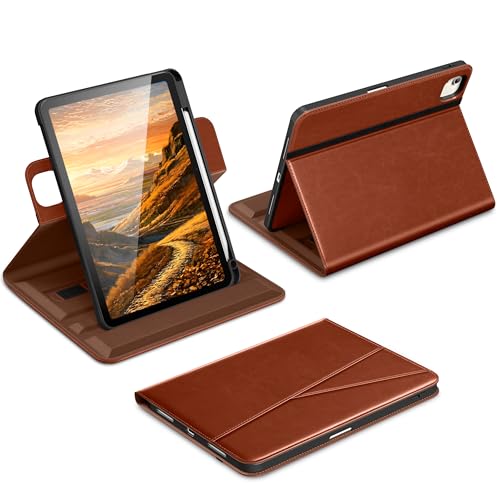 DTTO for iPad Air 11 inch Case M4 / M3 / M2 (2026/2025/2024) iPad Air 5th / 4th Gen (2022/2020) 360 Degree Rotating Premium Leather Folio Stand Cover with Pencil Holder Brown