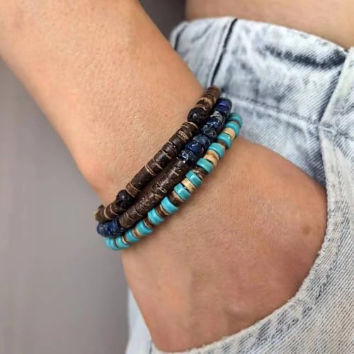 Pulsera elástica multicapas de cuentas de madera para mujer y hombre miniatura 5