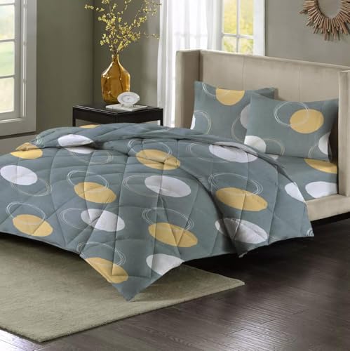 Image of HOMEKART 220 GSM Premium Reversible Microfiber AC Comforter for Double Bed | Soft, Lightweight & Breathable All-Season 3-Layer Quilted Blanket (220 x 240 cm, Floral Grey and White)