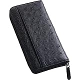[三京商会] 財布 レディース メンズ オーストリッチ レザー 本革 ハーフポイント 長財布 ラウンドファスナー (Aタイプ,ブラック)