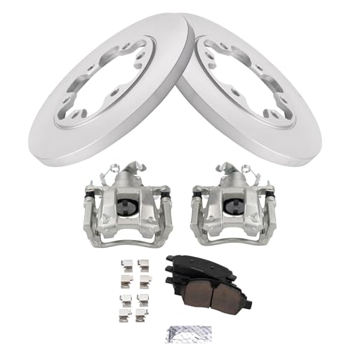 Image of TRQ Rear Brake Pad and Rotor Set Ceramic G Coated Rotors Calipers Compatible with 2015-2019 Ford Transit-350 HD