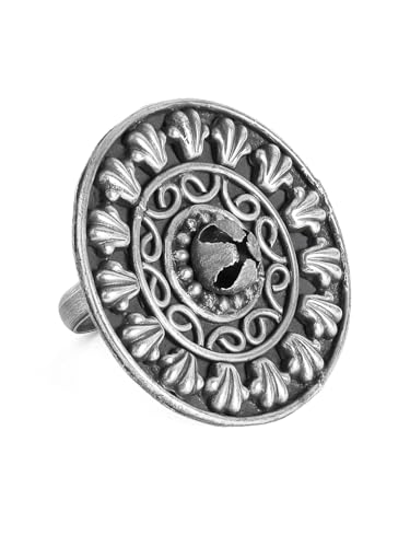 Rubans Oxidised Silver-Plated Floral Filigree Handcrafted Adjustable Finger Ring (B0D76H3JTD) Amazon Price History, Amazon Price Tracker