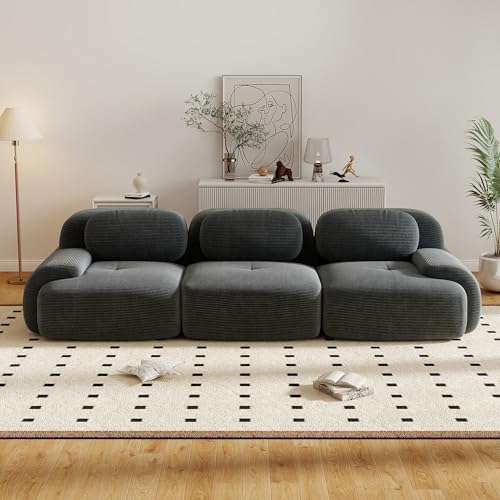 Canapé d'angle convertible 3 places, canapé modulable moderne avec assise large et profonde, canapé compressé en velours côtelé rembourré...