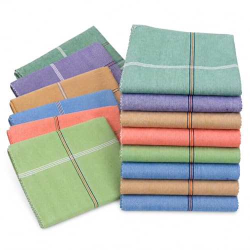Image of Pure Handloom Cotton Men's Handkerchief, Multicolour, Highly Absorbent, Machine Washable, Pack of 12