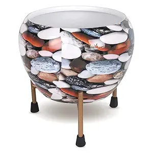 INSHREYS Printed Plant Pot with Metal Stand for Home and Garden Dcor Iron Vase (Stone 1)