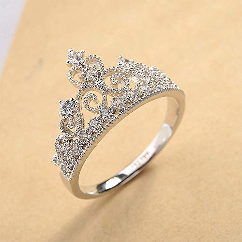 White Gold Plated Simple Princess Crown Ring with Cubic Zircon Crystal Wedding Engagement Ring Fashion Jewelry2