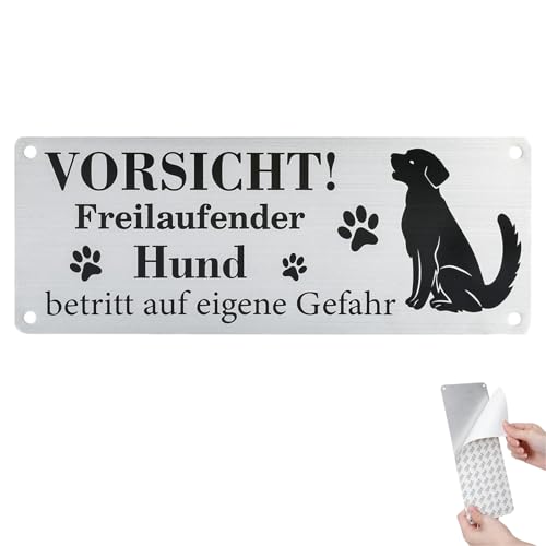 Bzzerumy Freilaufender Hund Schild, Warnung vor dem Hund, Vorsicht Hund Schild, Hundeschild, Warnschild Hund, Edelstahl Hund Warnschild, Schilder Außenbereich