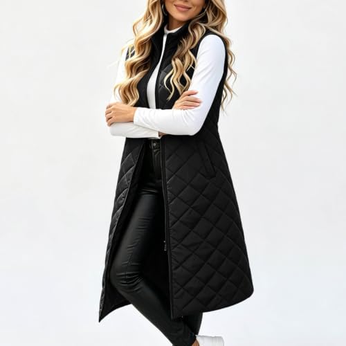 Long Puffer Vest Women Sleeveless Zip Up Winter Quilted Jacket with Pockets - image 5