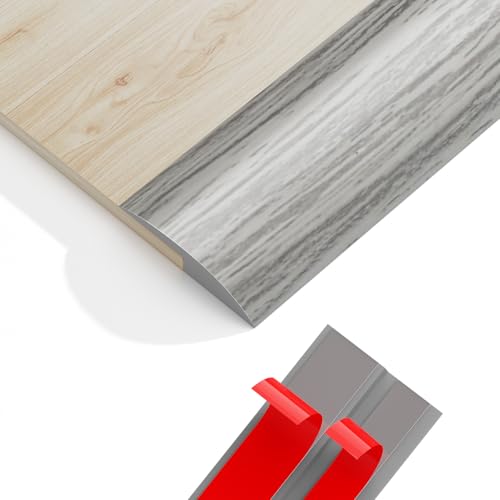 Floor Transition Strip - 118 Inches Vinyl Door Threshold Ramps for Doorways, Rubber Threshold Strip, Self Adhesive Carpet Edge Trim, Floor Trim Strip, Wheelchair Ramp, Heights Within 5MM (Gray Forest)