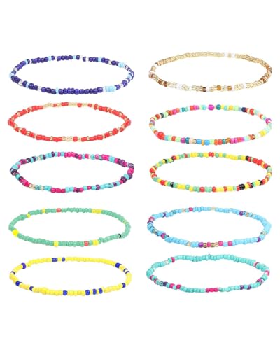 ZAMXHUG Tobilleras Bohemias  10pcs Tobilleras con Cuentas Elásticas, Tobilleras Ajustables con Cuentas de Colores,pulseras elásticas del pie y de la mano de la cadena de joyería,Vacaciones en La Playa
