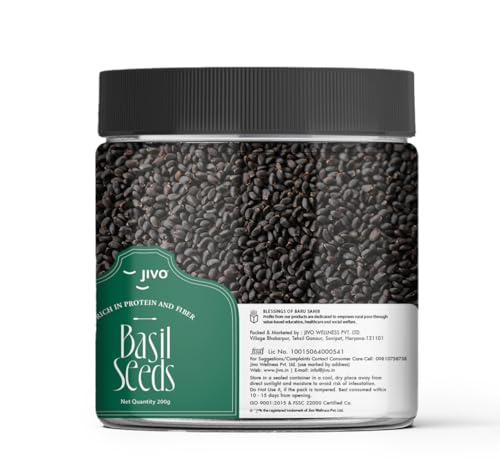 Image of Jivo Raw Basil Seeds for weight loss - 200gm | Sabja Seed, Takmuria Seeds 200g (Jar Pack) | High Fibre And Omega 3