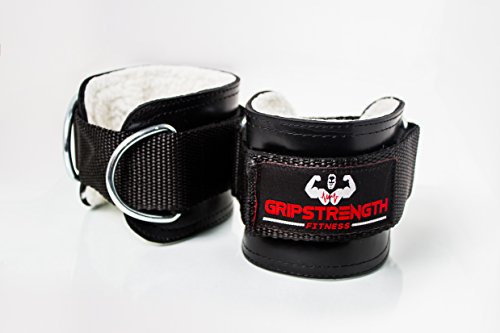 GRIPSTRENGTH Weightlifting Leather Ankle Straps Set | Ankle Cuffs for Women & Men | Gym Cable Attachment for Cable Machines or Resistance Bands with Handles | Perfect for Glute and Leg Workouts.