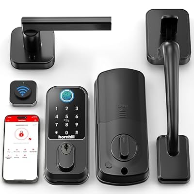 Hornbill WiFi Smart Deadbolt Lock: Front Door Lock Set Keyless Entry with Handle, Smart Locks for Front Door, Alexa Compatible, Fingerprint Keypad Deadbolt, Touchscreen,App Remote Control, Matte Black