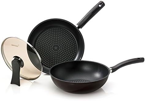 Happycall 5 Layer Diamond Nonstick Pan and Wok 3-piece Set, 11inch, PFOA-Free, Cookware Set, Dark Brown