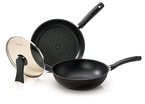 3 Piece 12 Inch Diamond Frying Pan and Wok Set