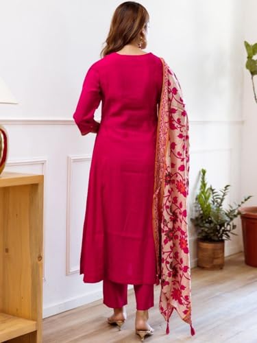 Image of KLOSIA Women Embroidery Straight Kurta and Pant Set with Dupataa