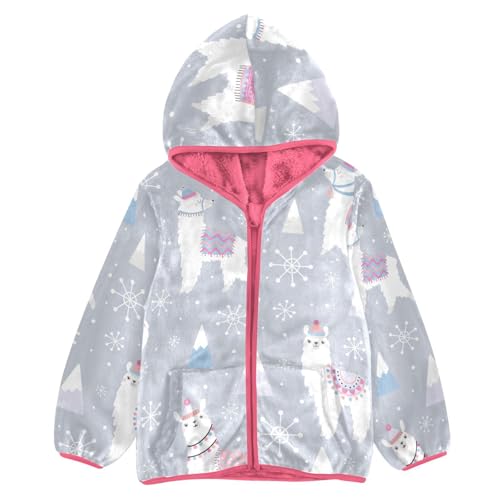 OTVEE Christmas Llama Snowflakes Kids Hoodie Jacket Fall Spring Full Zip Warm Outwear Coat