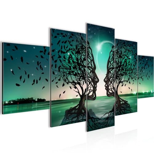 Runa Art - Tableau Couple d'amoureux 200 x 100 cm 5 Parties XXL Decoration Murale Dessin Turquoise 044851a