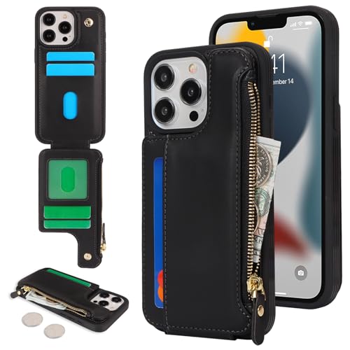 Cavor for iPhone 11 Pro Max Case with Card Holder,iPhone 11 Pro Max Wallet Case for Women Men,Phone Case iPhone 11 Pro Max Case with Wallet,Leather Magnetic Clasp Zipper Pocket Card Slots Cover-Black