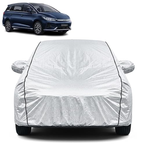 Image of Waterproof Car Cover for BYD eMAX 7 | Dustproof, UV Resistant & Scratch Protection | Soft Cotton Lining | Triple Stitched | Mirror Pockets & Elastic Fit | Silver