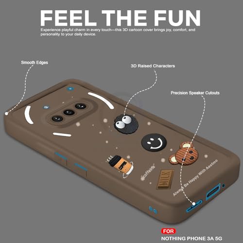 Image of AESTMO Back Case Cover for Nothing Phone 3A 5G | Cute Fun Cartoon 3D Ball | Coffee Silicone Case | Full Body Protection | Camera Protection Back Cover for Nothing Phone 3A 5G (Brown)