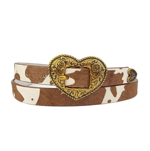Skinny Western Heart Belt in Cow Hair Leather