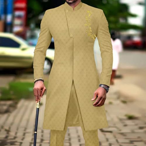 African Suit for Men Slim Fit Embroidery Jacket Pants 2 Piece Set Bazin Riche Business Formal Outfits2