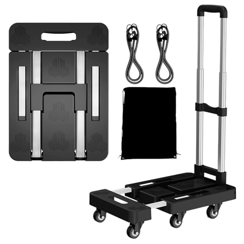 Aquafix 台車 アルミニウム合金 PP材質 折りたたみ式台車 平台車 コンパクト設計 耐荷重250kg 固定用ゴムロープ付属 家具移動/倉庫作業/車載/防災用（ブラック）