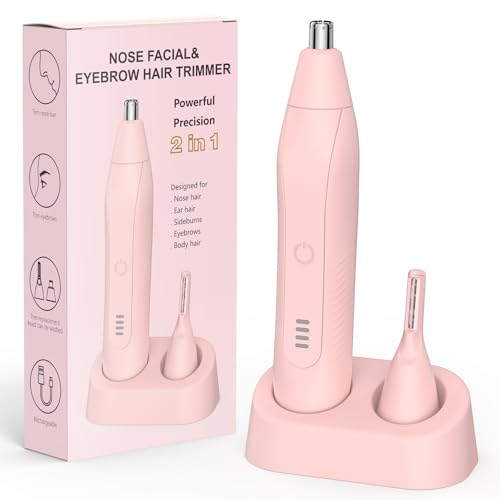 Nose Hair Trimmer for Men Women Eyebrow & Facial Hair Trimmer Rechargeable Professional Painless Eyebrow Razor 2 in 1 Metal Trimming Tool C006