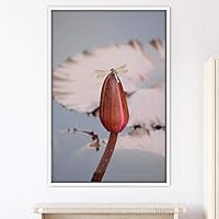 Framed Canvas Wall Art Butterfly Expressive Farmhouse/Country Home Office Insects Lake Multicolor Photography - 16x24 inches