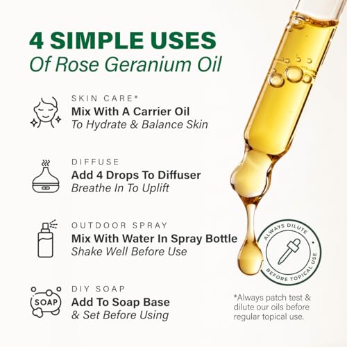 Image of 100% Pure Rose Geranium Oil - 4 Fl Oz Rose Geranium Essential Oil for Hair, Skin, Diffuser, Aromatherapy & DIY Soap Making Scent