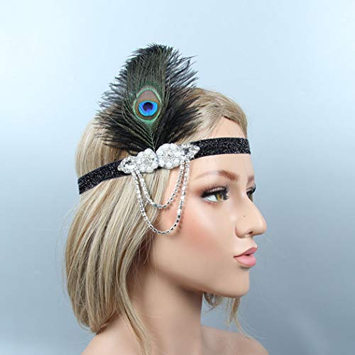 Zoestar Diadema de plumas de pavo real de los años 20, color...